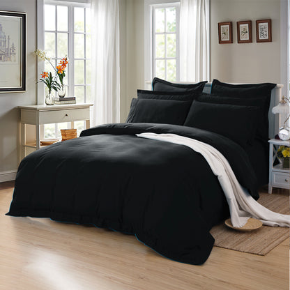 1000TC Soft Tailored Quilt Cover Set -Single/Double Queen/King/Super King Size-Black
