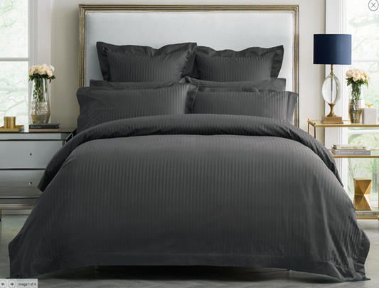 1000TC Ultra Soft Striped Duvet/Doona/Quilt Cover Set Queen/King/Super King Size-Charcoal