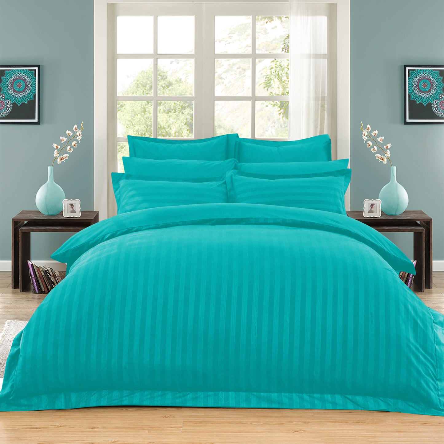 1000TC Ultra Soft Striped Duvet/Doona/Quilt Cover Set Queen/King/Super King Size-Teal