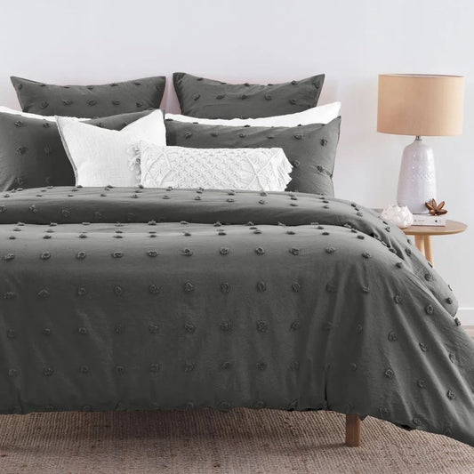 Tufted Dot Jacquard Quilt Cover Set -Queen/King/Super King Size- Grey