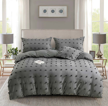 Tufted Dot Jacquard Quilt Cover Set -Queen/King/Super King Size- Grey