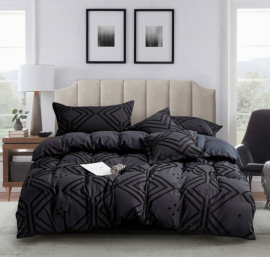 Tufted Textured Jacquard Quilt Cover Set -Queen/King/Super King Size- Black