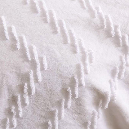 Tufted Boho Wave Jacquard Quilt Cover Set -Queen/King/Super King Size- White