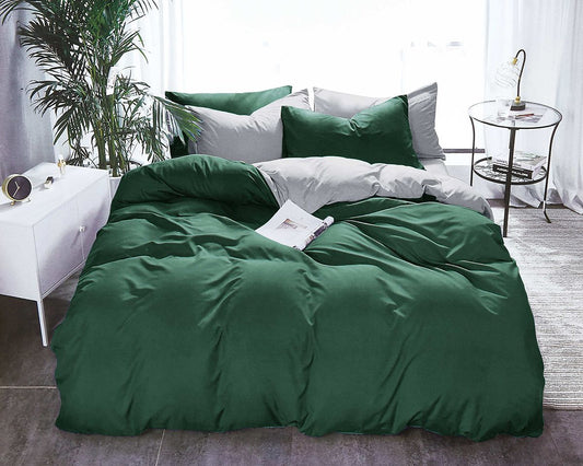 Reversible Ultra Soft Doona/Quilt Cover Set-Queen/King/Super King Size-Green and Grey