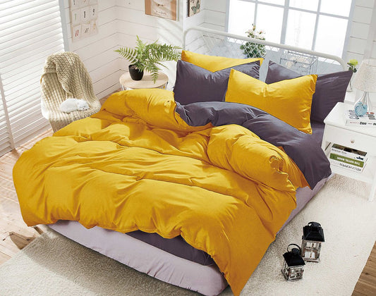 Reversible Ultra Soft Doona/Quilt Cover Set-Queen/King/Super King Size-Yellow and Grey