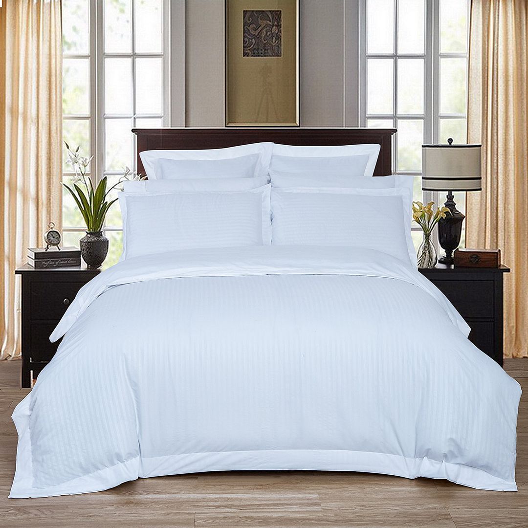 1000TC Ultra Soft Striped Duvet/Doona/Quilt Cover Set Queen/King/Super King Size-White