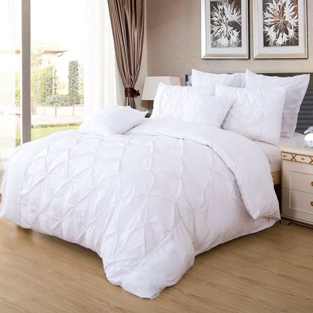 Diamond Pintuck Quilt Cover Set -Double Queen/King/Super King Size-White