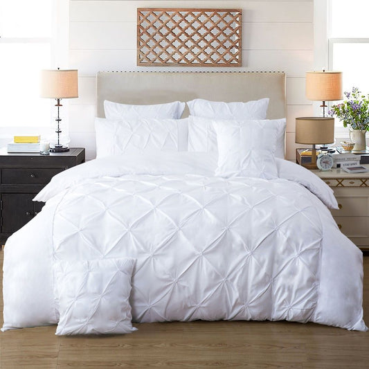 Diamond Pintuck Quilt Cover Set -Double Queen/King/Super King Size-White