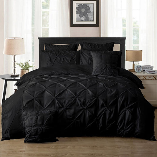 Diamond Pintuck Quilt Cover Set -Double Queen/King/Super King Size-Black