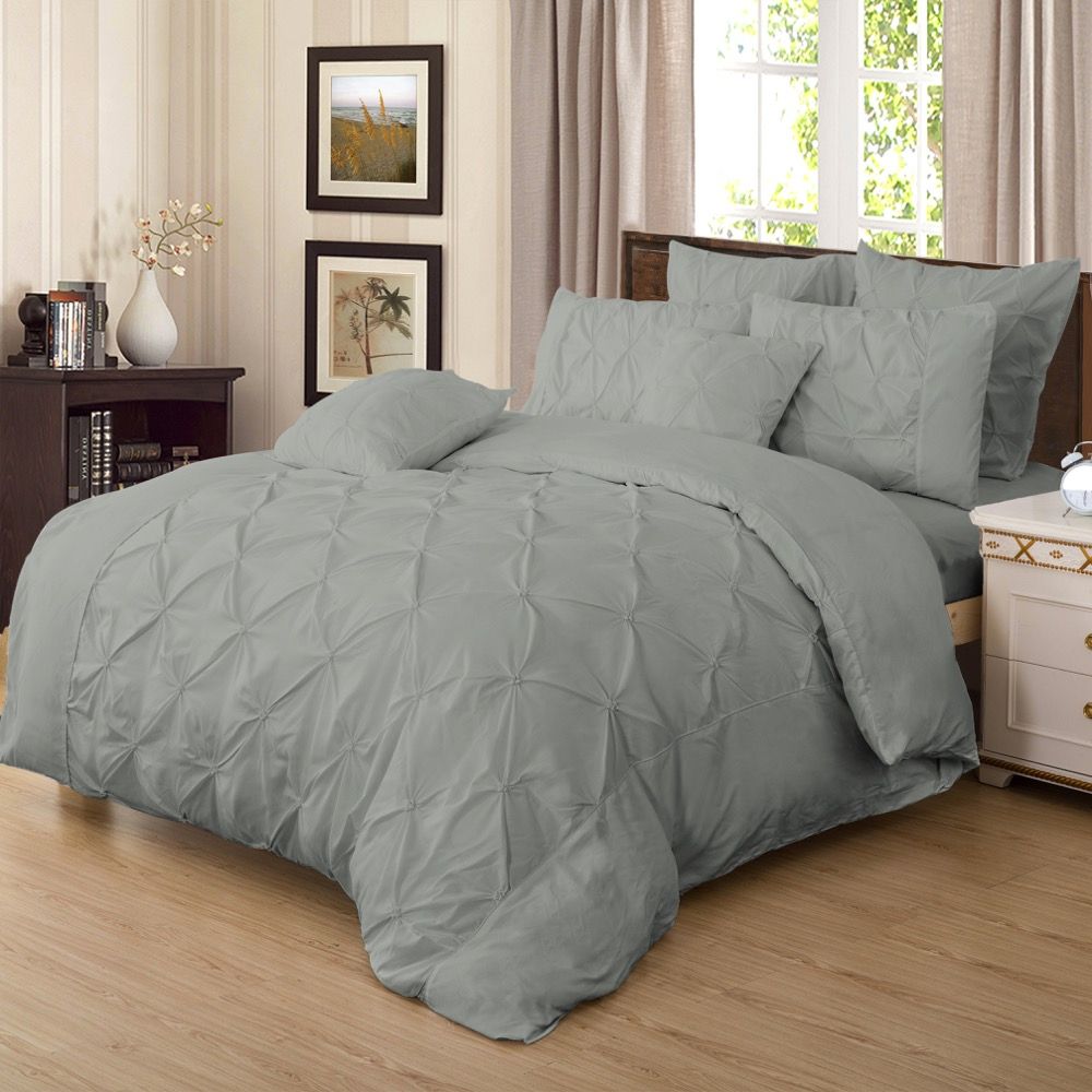 Diamond Pintuck Quilt Cover Set -Double Queen/King/Super King Size-Grey