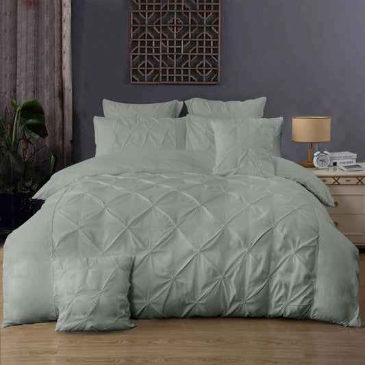 Diamond Pintuck Quilt Cover Set -Double Queen/King/Super King Size-Grey