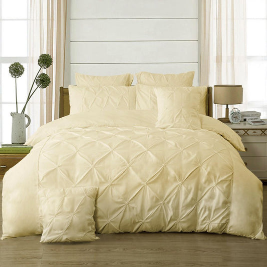 Diamond Pintuck Quilt Cover Set -Double Queen/King/Super King Size- Yellow Beige