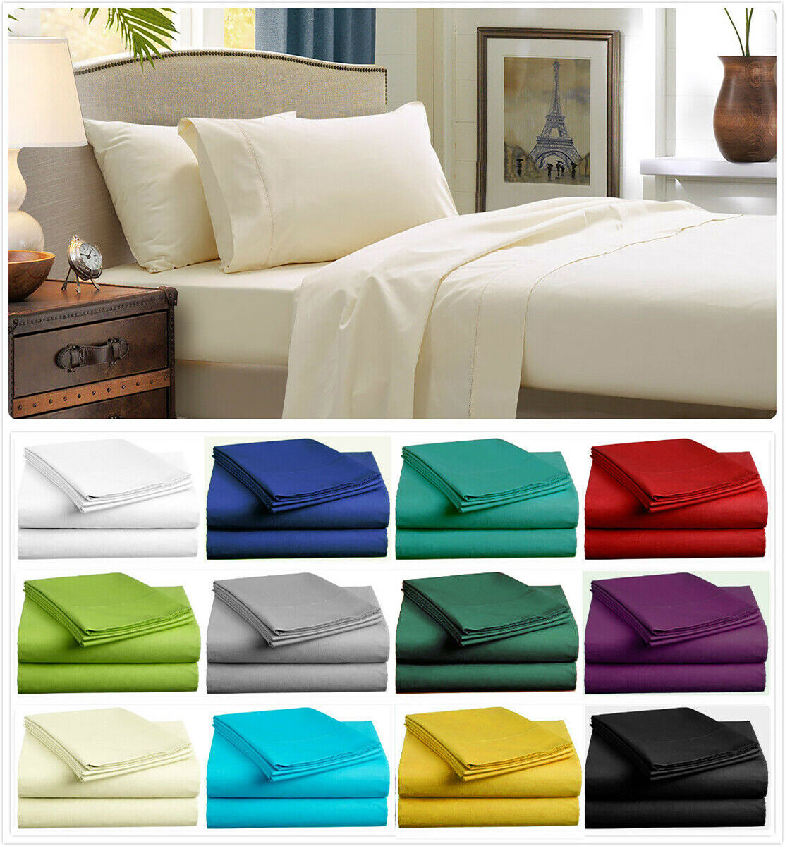 1000TC Ultra Soft Flat & Fitted Sheet Set Single/Double Queen/King/Super King Size Bed